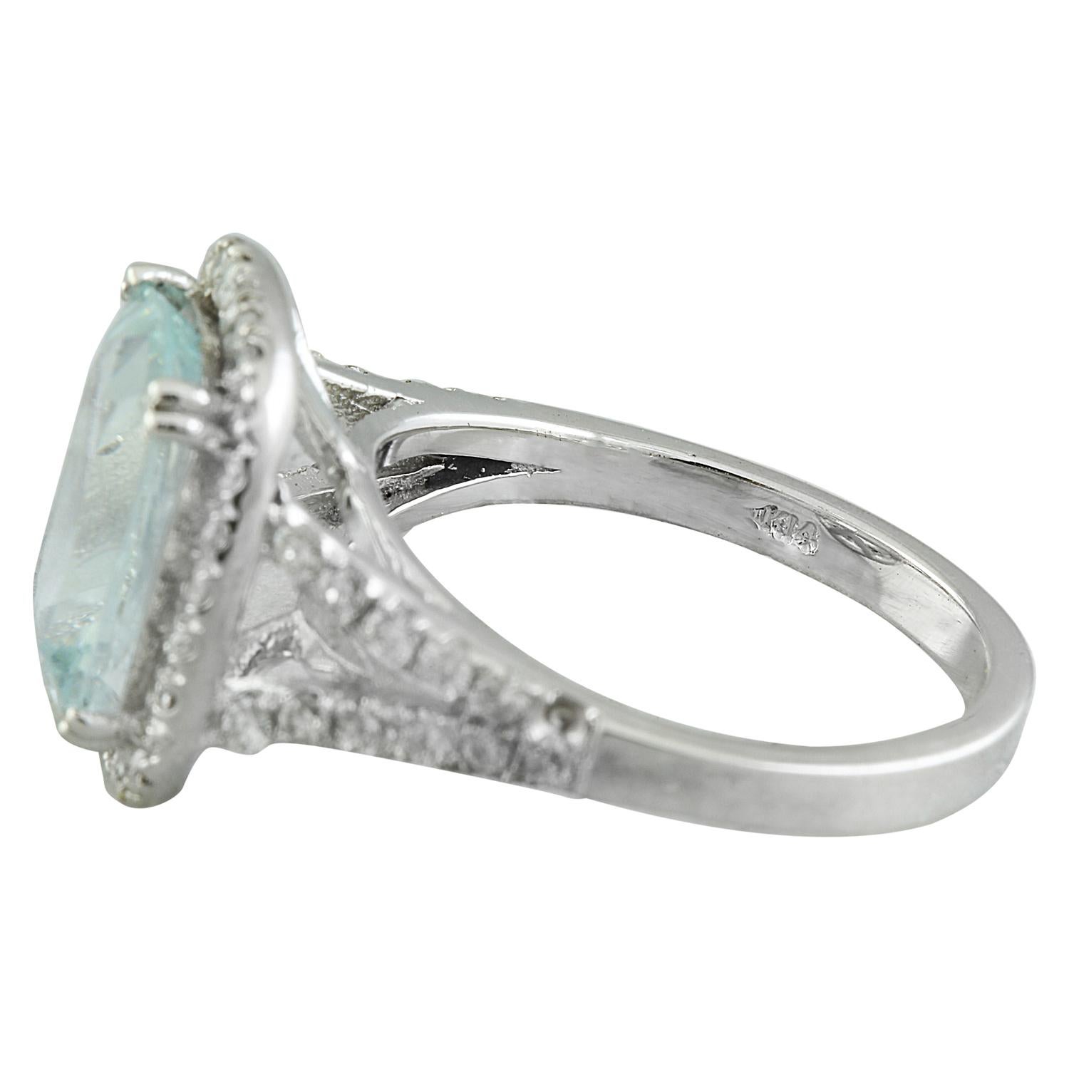 Women's Natural Aquamarine Diamond Ring In 14 Karat White Gold For Sale