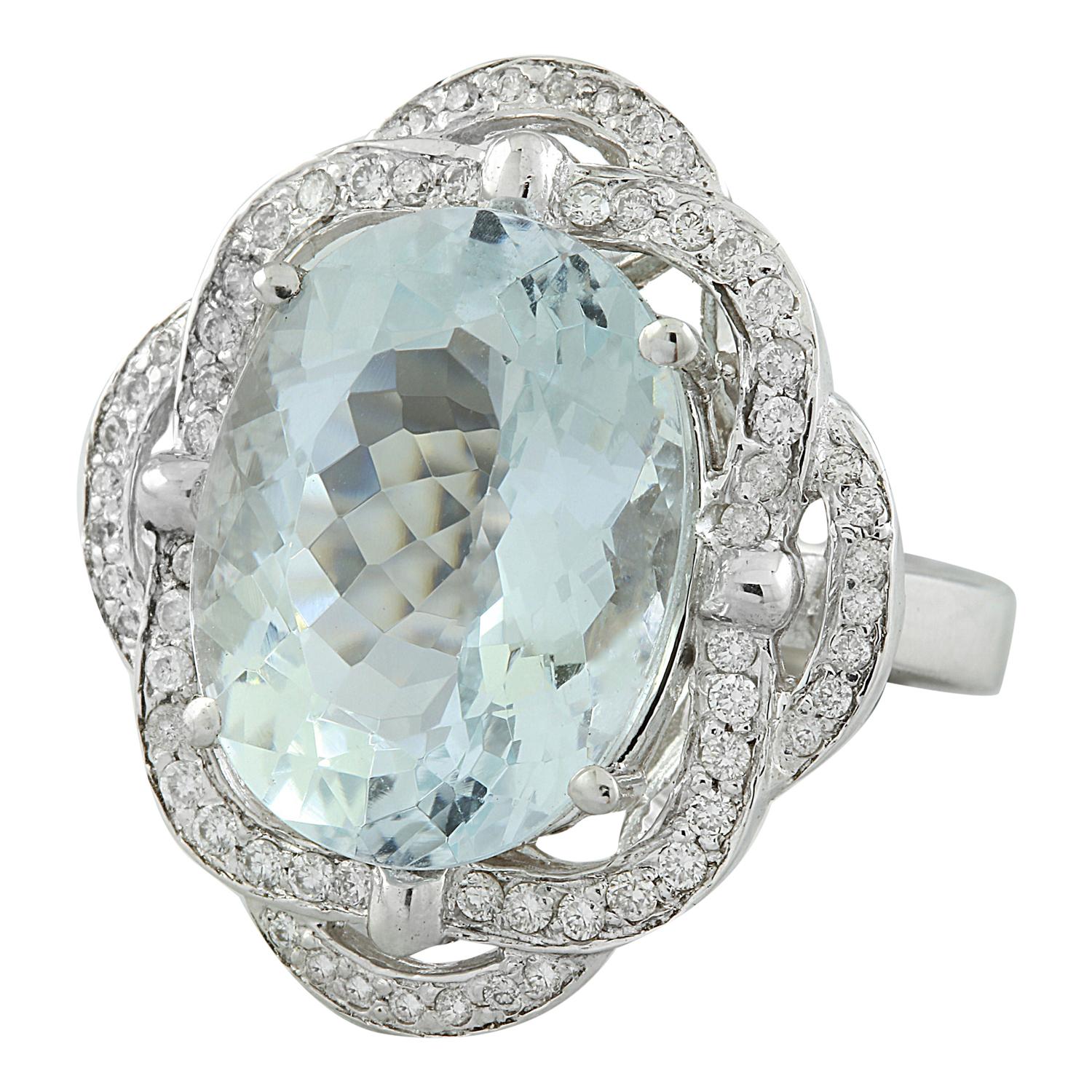 Natural Aquamarine Diamond Ring In 14 Karat White Gold  For Sale 1