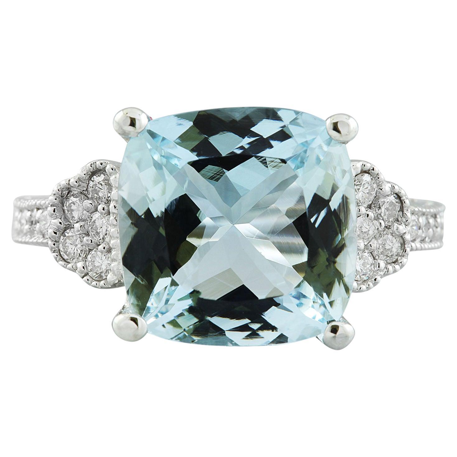 Natural Aquamarine Diamond Ring in 14 Karat White Gold  For Sale
