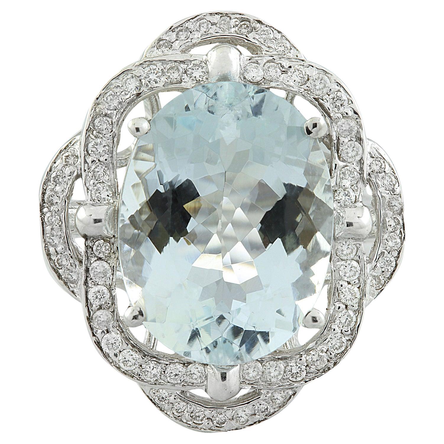 Natural Aquamarine Diamond Ring In 14 Karat White Gold  For Sale