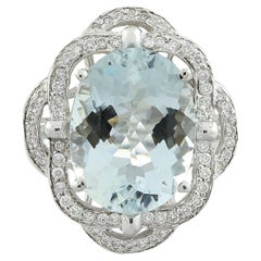Anello con diamante e acquamarina naturale in oro bianco 14 carati