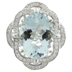 Natural Aquamarine Diamond Ring In 14 Karat White Gold 