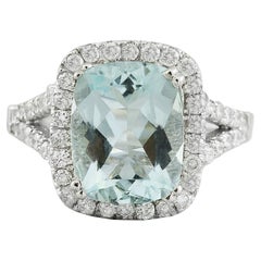 Natürlicher Aquamarin-Diamantring aus 14 Karat Weißgold