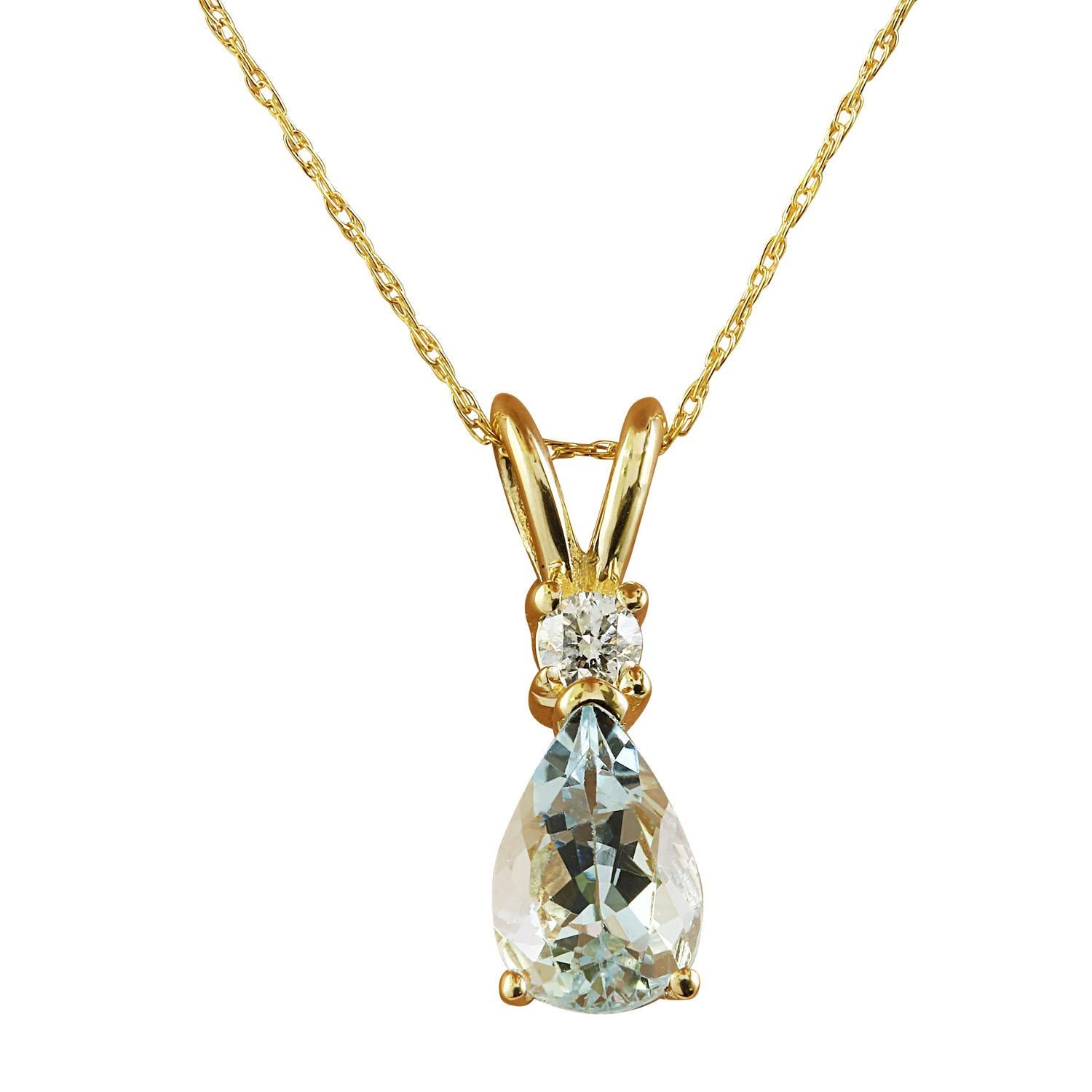Natural Aquamarine Diamond Necklace In 14 Karat Yellow Gold  In New Condition For Sale In Los Angeles, CA