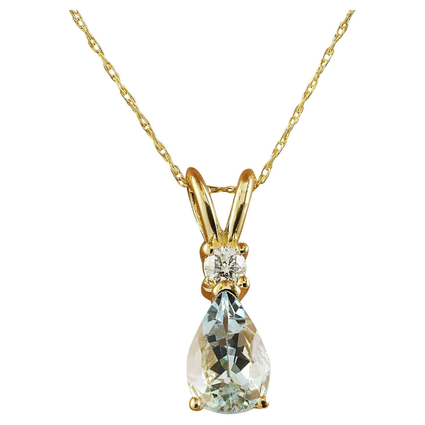 Natural Aquamarine Diamond Necklace In 14 Karat Yellow Gold  For Sale