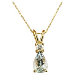Natural Aquamarine Diamond Necklace In 14 Karat Yellow Gold 