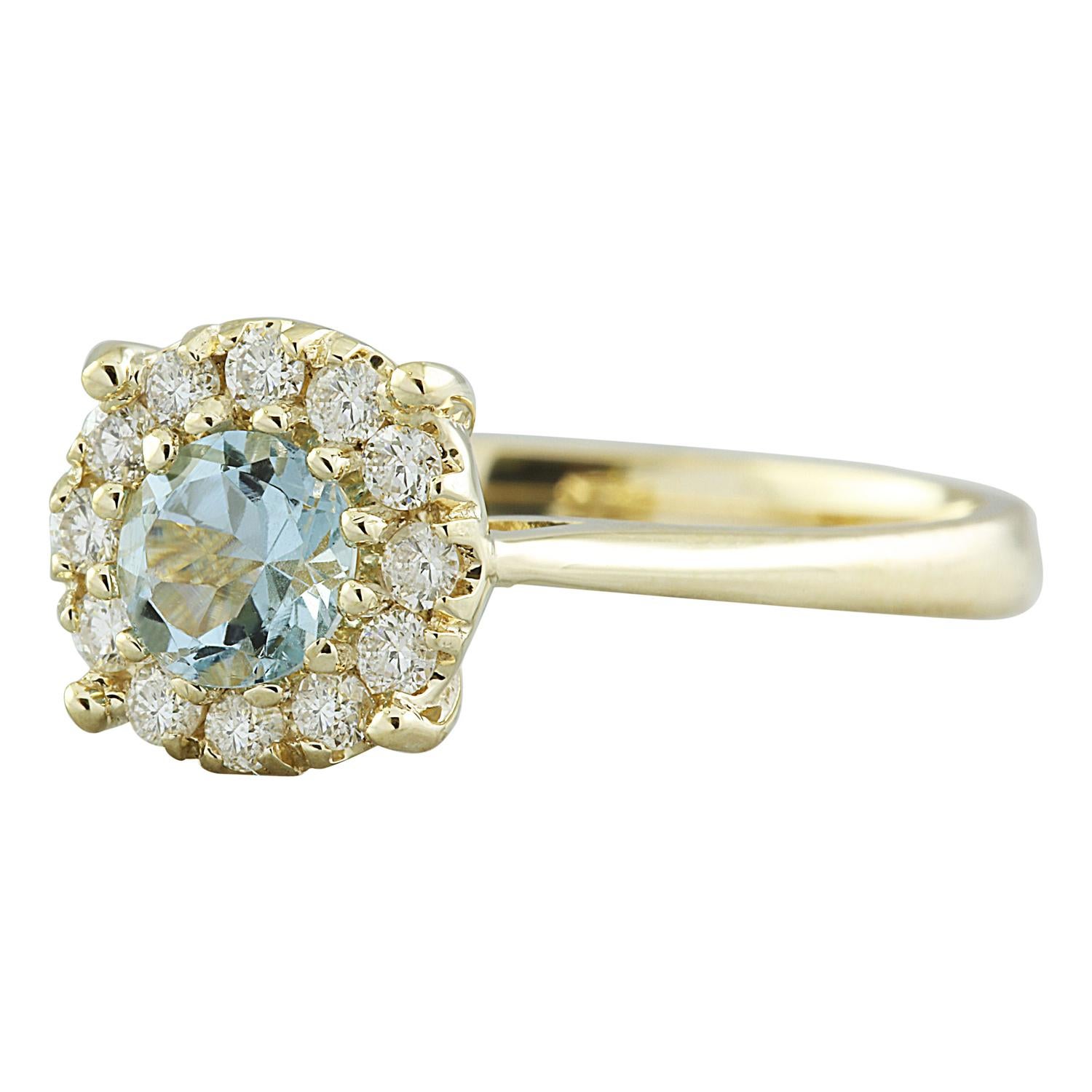 0.72 Carat Natural Aquamarine 14 Karat Solid Yellow Gold Diamond Ring
Stamped: 14K 
Total Ring Weight: 2.9 Grams 
Aquamarine  Weight: 0.50 Carat (5.50x5.50 Millimeters) 
Diamond Weight: 0.22 Carat (F-G Color, VS2-SI1 Clarity )
Quantity: 12
Face