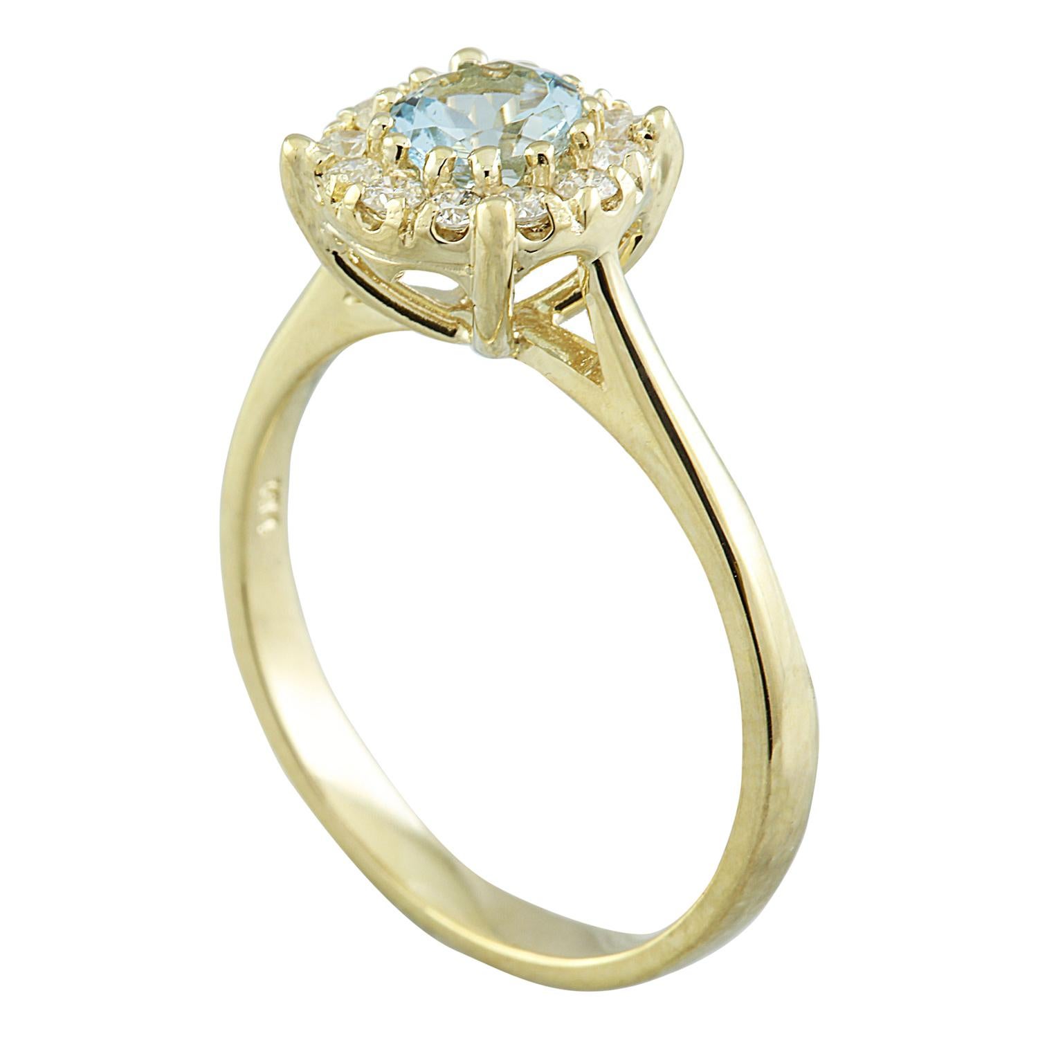 Round Cut Natural Aquamarine Diamond Ring In 14 Karat Yellow Gold  For Sale