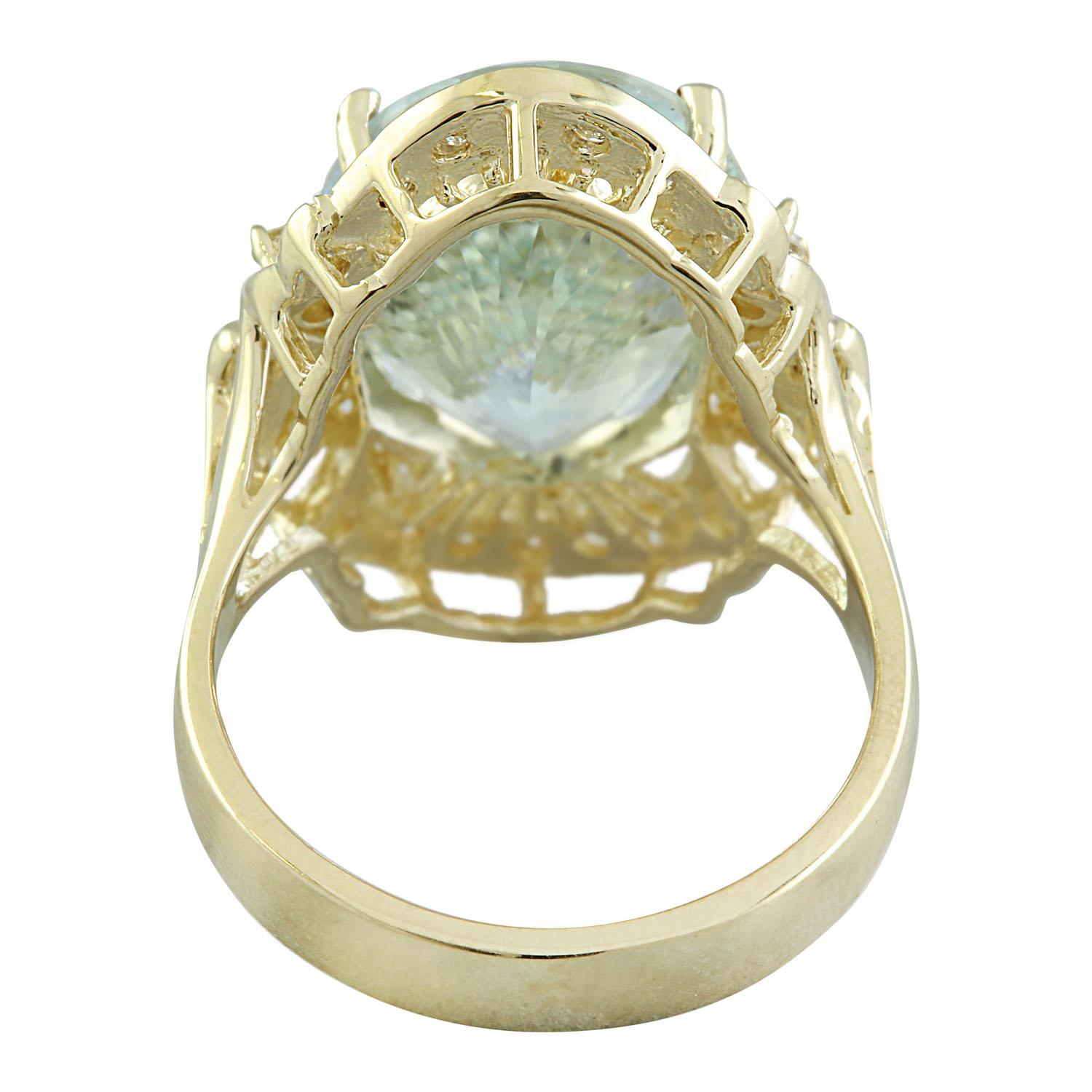 Natural Aquamarine Diamond Ring In 14 Karat Yellow Gold  In New Condition For Sale In Los Angeles, CA