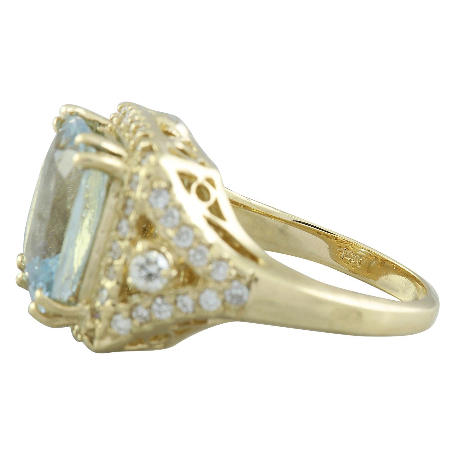 Women's Natural Aquamarine Diamond Ring In 14 Karat Yellow Gold  For Sale