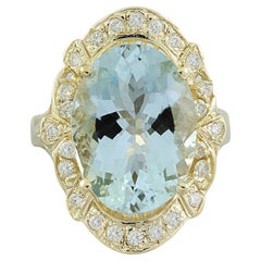 Natural Aquamarine Diamond Ring In 14 Karat Yellow Gold 