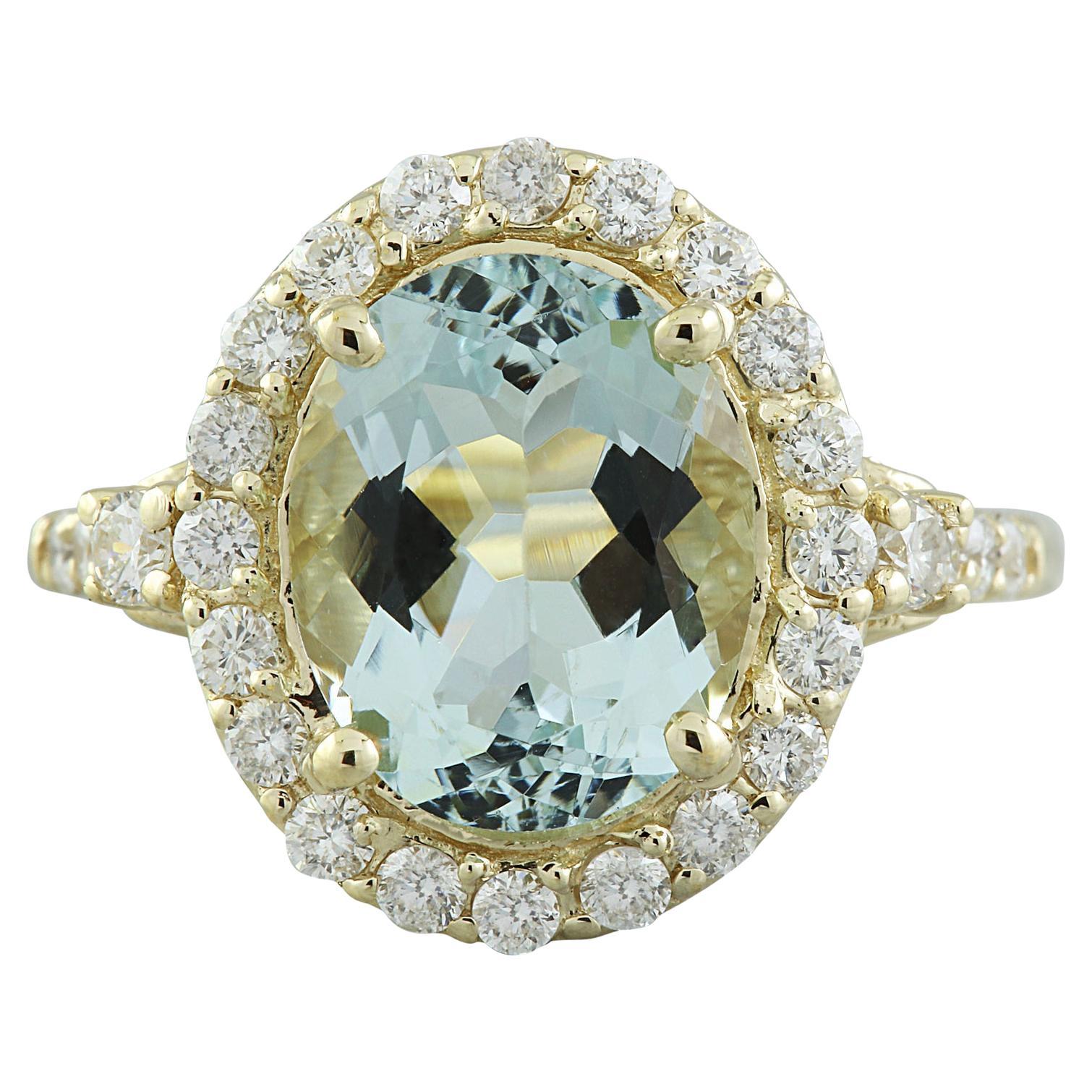 Natural Aquamarine Diamond Ring In 14 Karat Yellow Gold 