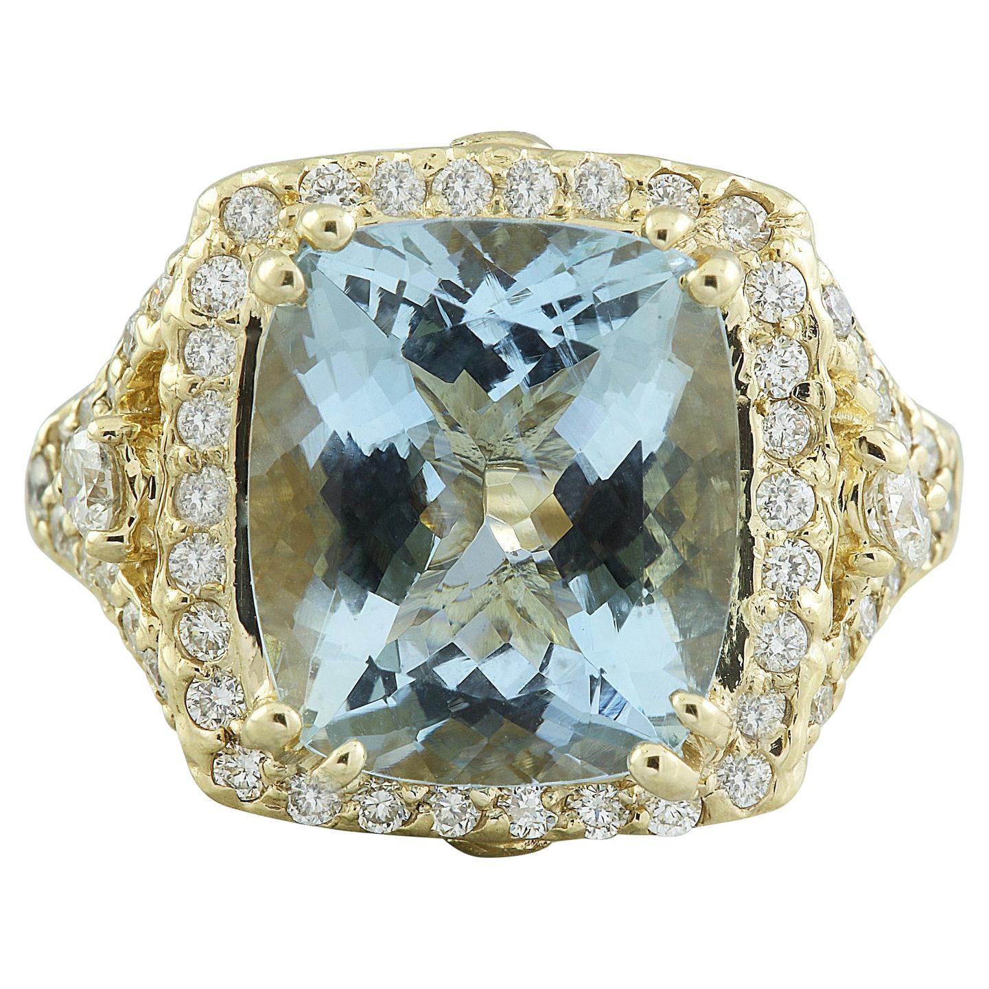 Natural Aquamarine Diamond Ring In 14 Karat Yellow Gold  For Sale