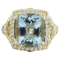 Natural Aquamarine Diamond Ring In 14 Karat Yellow Gold 