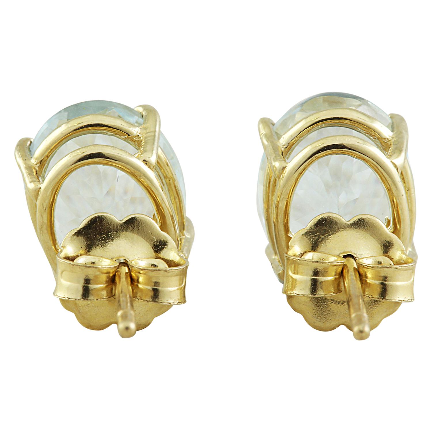 Oval Cut Natural Aquamarine 14 Karat Yellow Gold Earrings For Sale