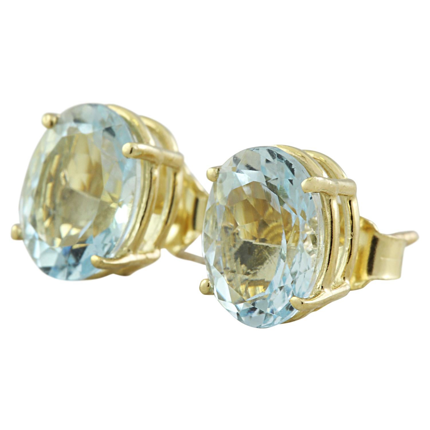 Women's Natural Aquamarine 14 Karat Yellow Gold Earrings For Sale