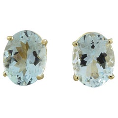 Natural Aquamarine 14 Karat Yellow Gold Earrings