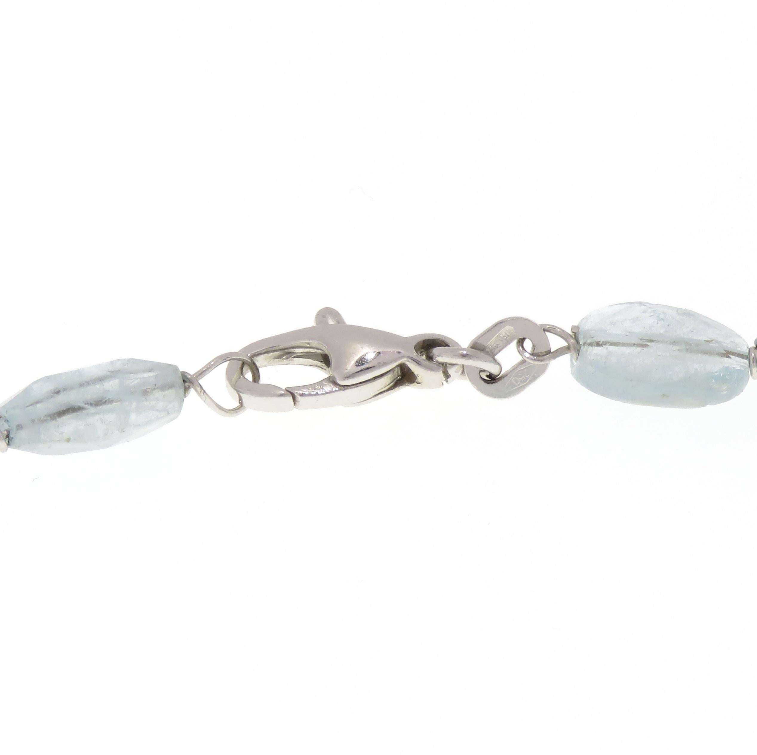 Natural Aquamarine 18 Karat White Gold Necklace Handcrafted in Italy For Sale 1