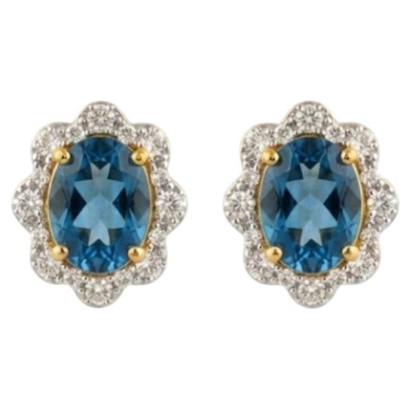 Elegant 14k Gold Aquamarine and Diamond Halo Stud Earrings, India