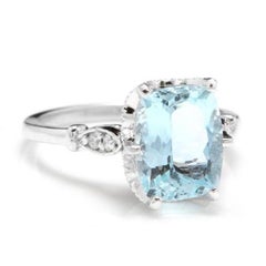 3.08 Carats Natural Aquamarine and Diamond 14k White Gold Ring