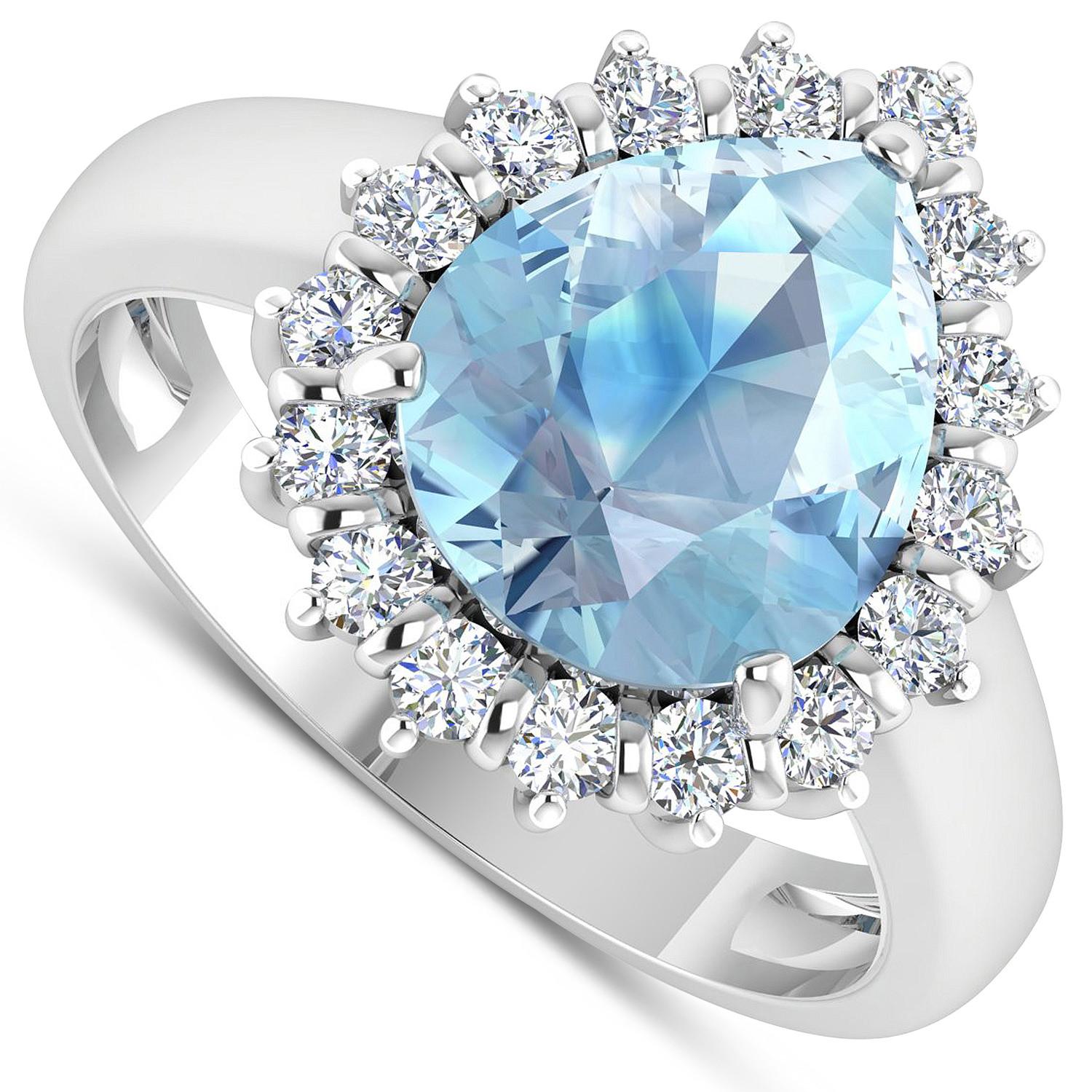 Contemporary Natural Aquamarine and Diamond Cocktail Ring 2.80 Carats 14k White Gold For Sale