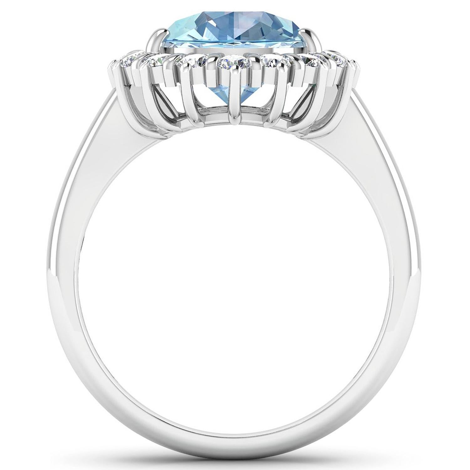 Pear Cut Natural Aquamarine and Diamond Cocktail Ring 2.80 Carats 14k White Gold For Sale