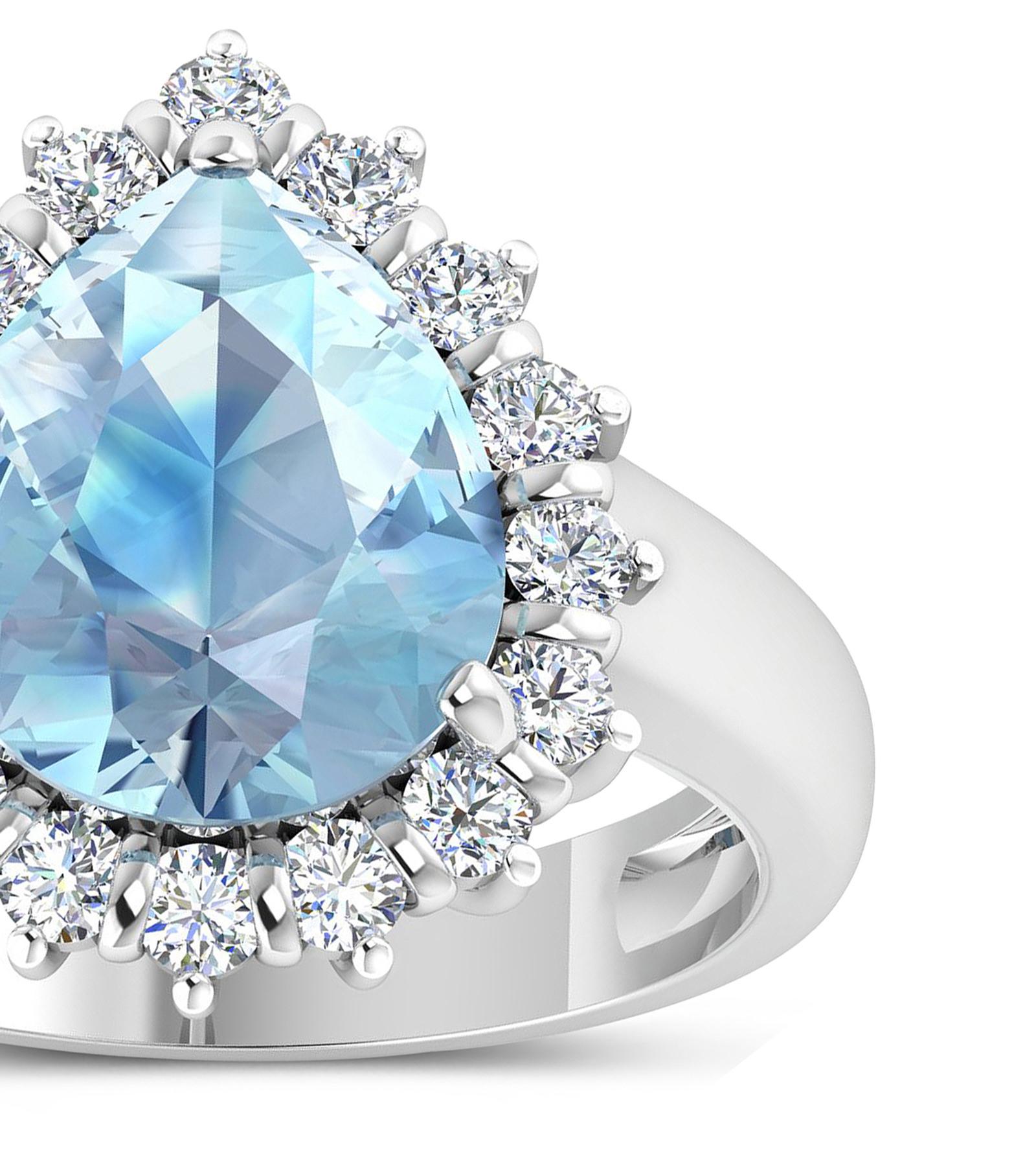 Women's or Men's Natural Aquamarine and Diamond Cocktail Ring 2.80 Carats 14k White Gold For Sale