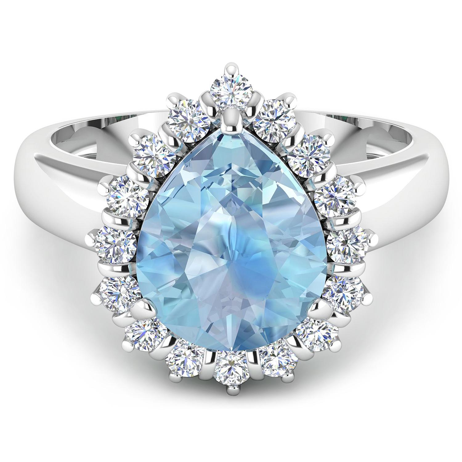 Natural Aquamarine and Diamond Cocktail Ring 2.80 Carats 14k White Gold For Sale 1