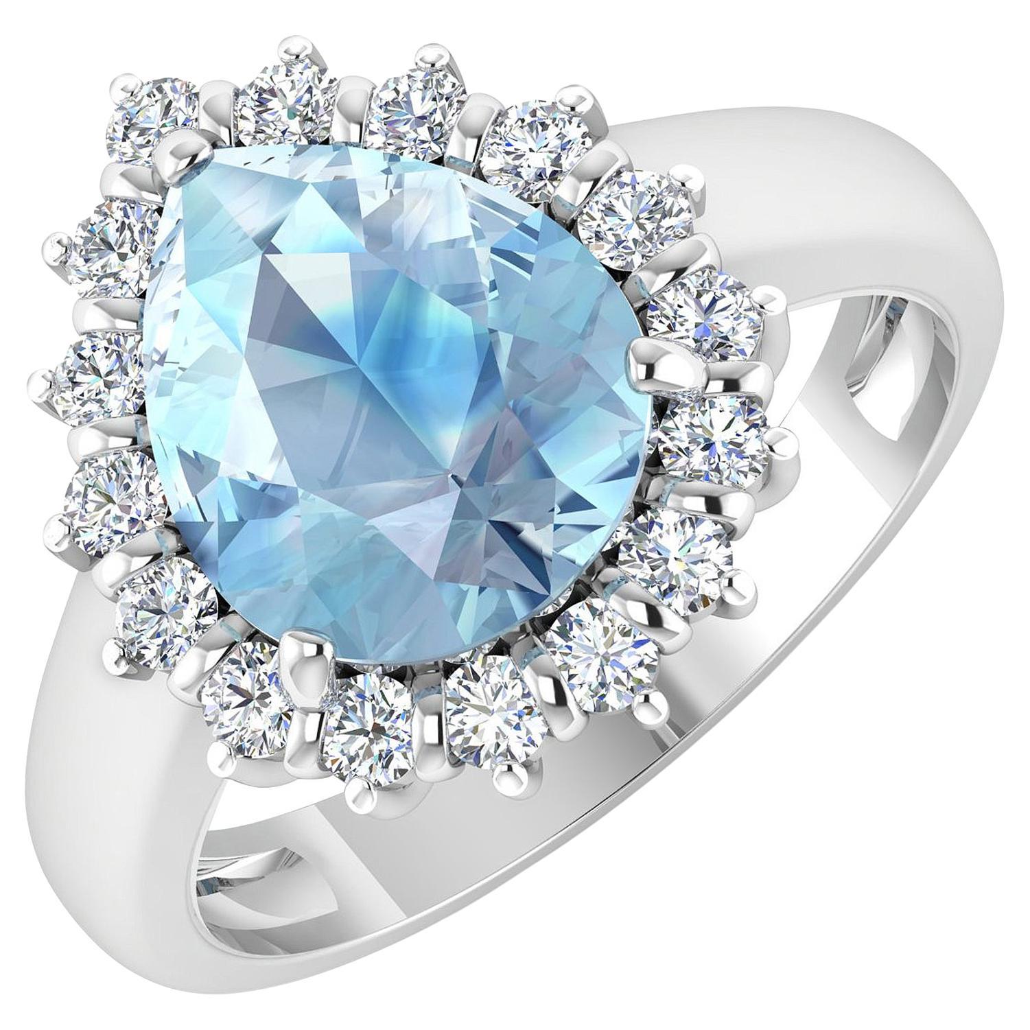 Natural Aquamarine and Diamond Cocktail Ring 2.80 Carats 14k White Gold For Sale