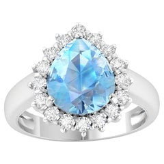 Aquamarine Ring With Diamonds 2.78 Carats 14K White Gold