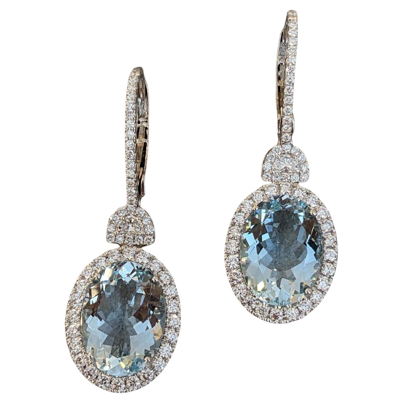 Natürlicher Aquamarin und Diamant Ohrringe in 18k Weißgold