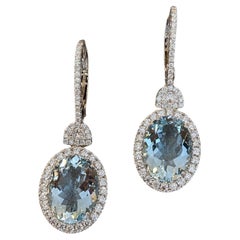 Natürlicher Aquamarin und Diamant Ohrringe in 18k Weißgold