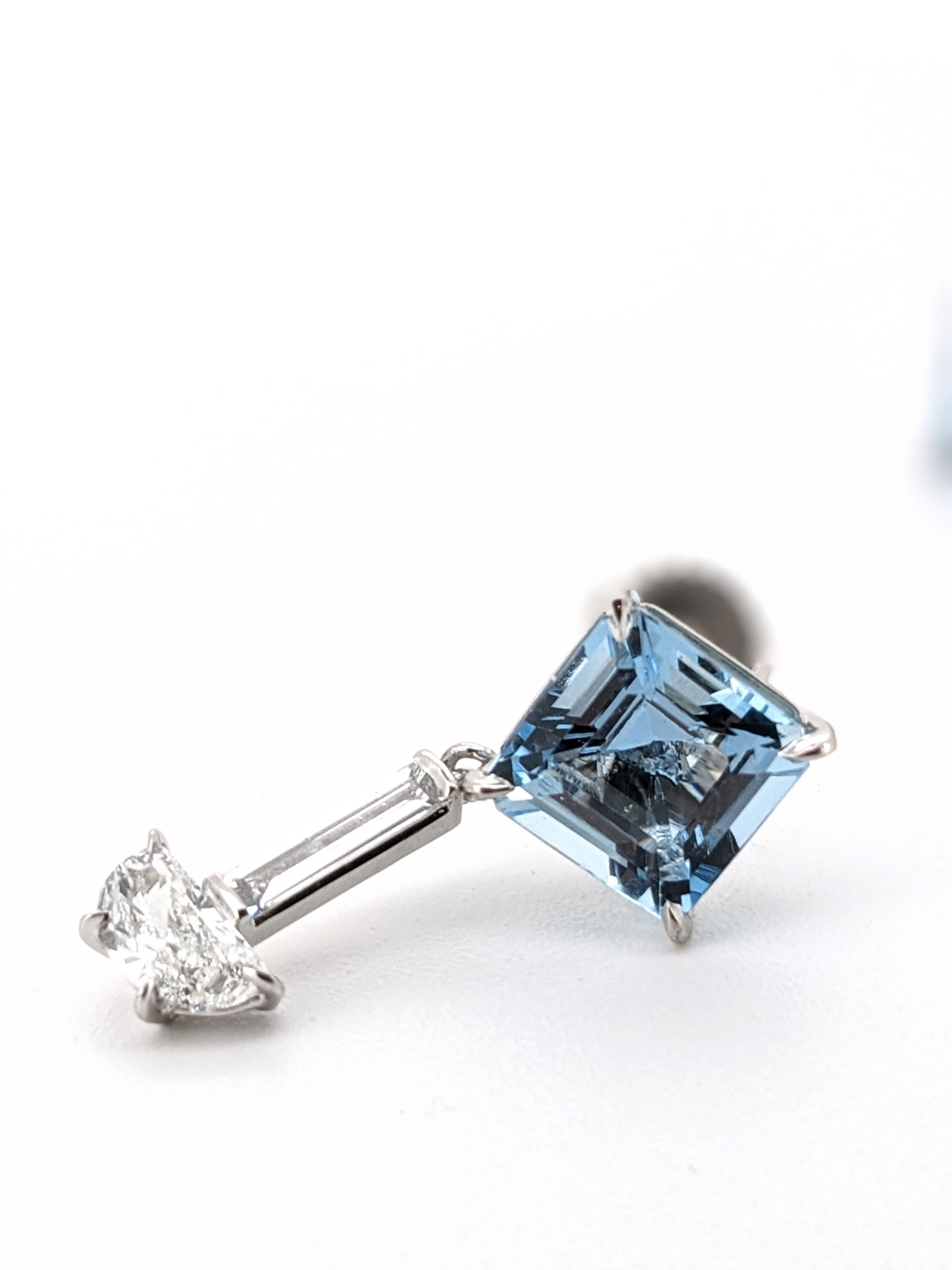 Pendientes de aguamarina natural y diamantes Platino 950 en venta 3