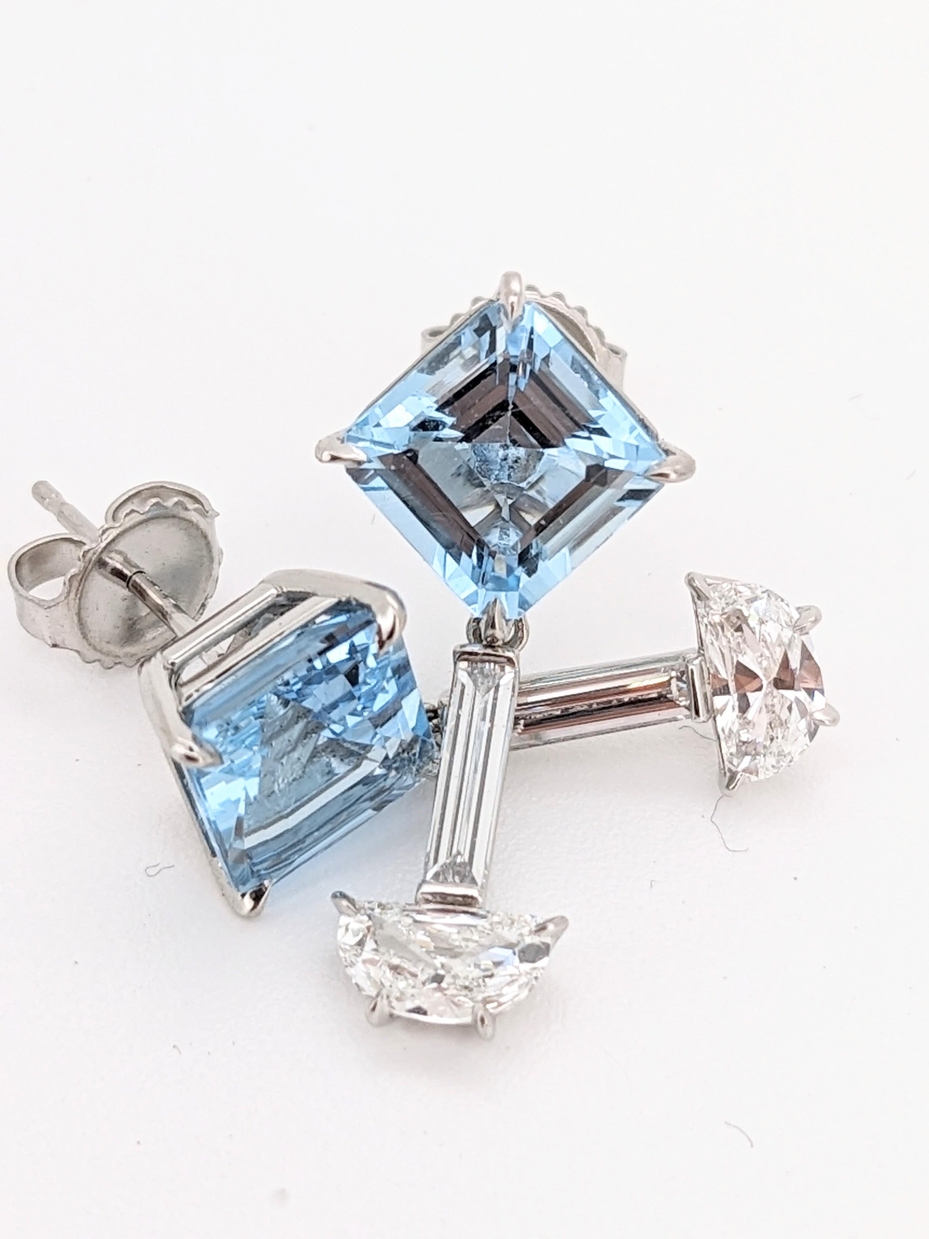 Art déco Boucles d'oreilles aigue-marine naturelle et diamant en platine 950 en vente