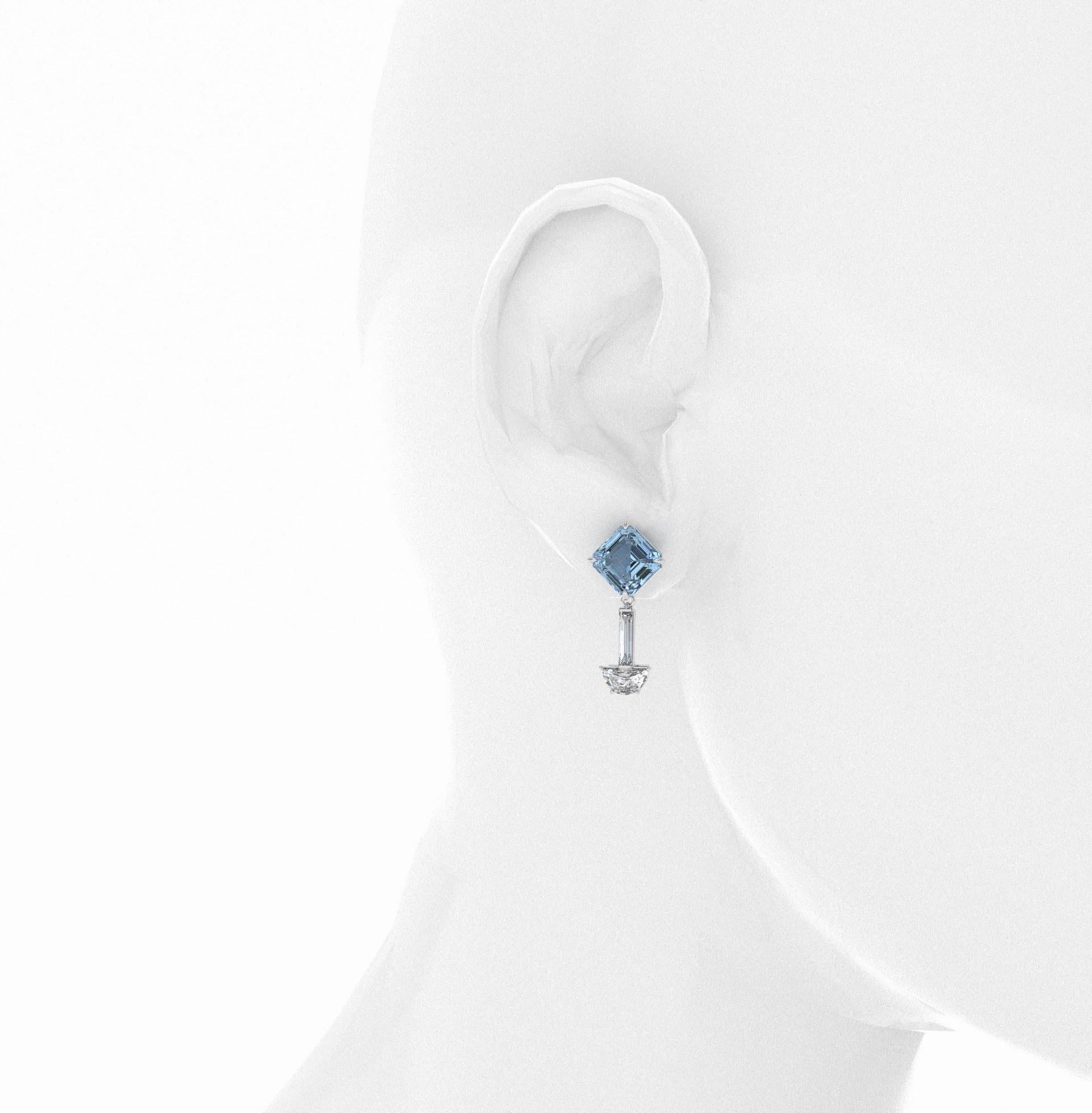 Boucles d'oreilles aigue-marine naturelle et diamant en platine 950 Neuf - En vente à New York, NY