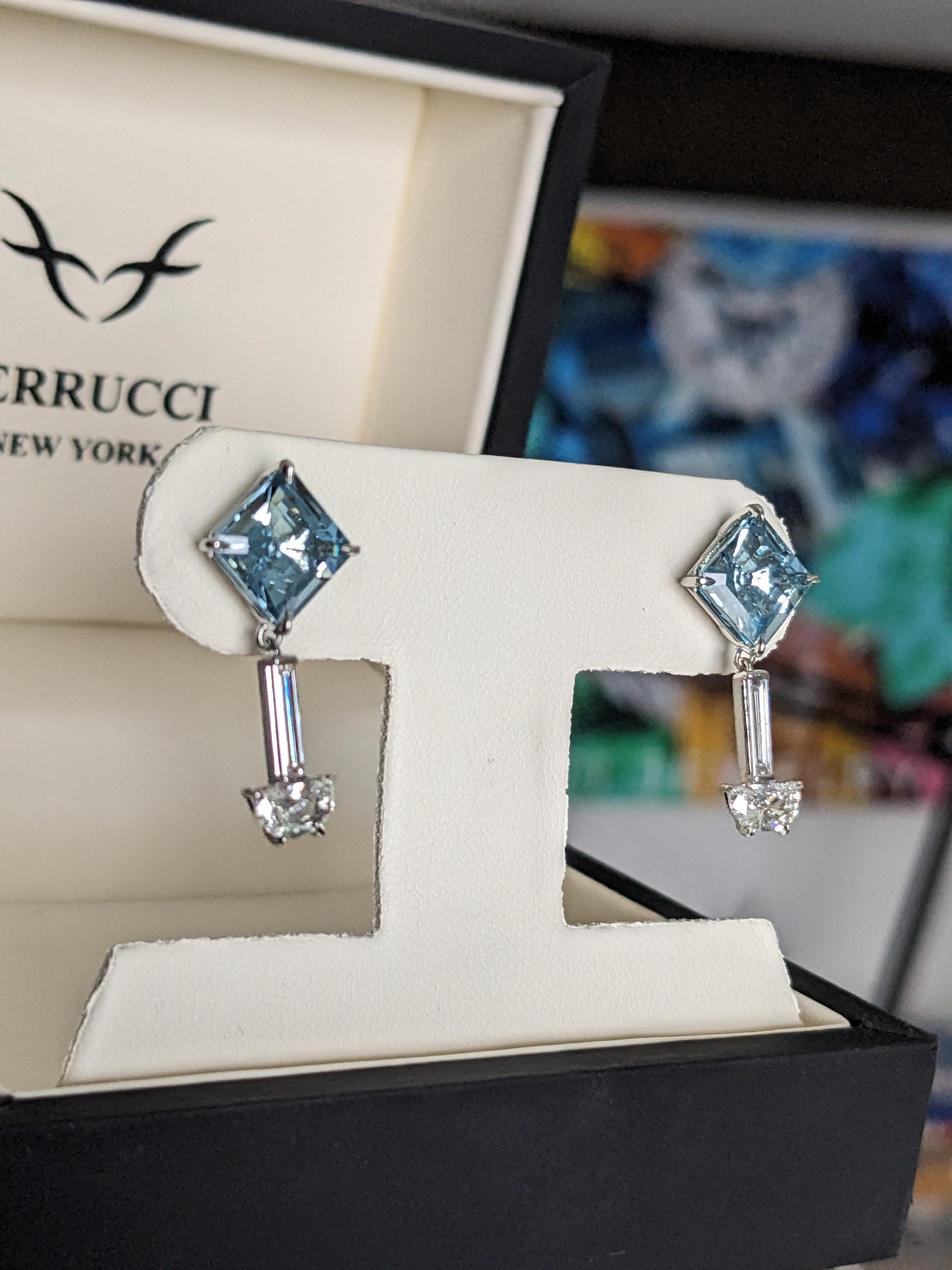 De las mujeres Pendientes de aguamarina natural y diamantes Platino 950 en venta