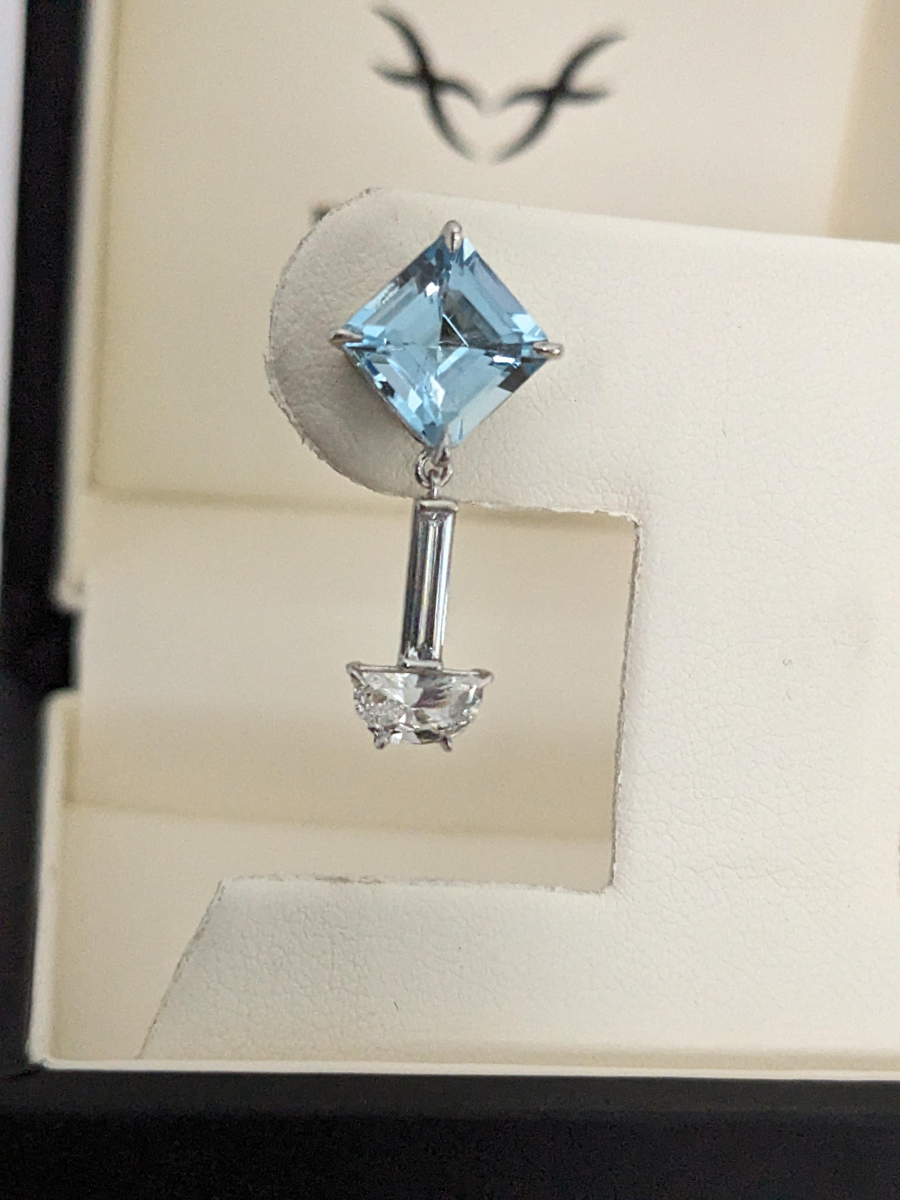 Pendientes de aguamarina natural y diamantes Platino 950 en venta 2