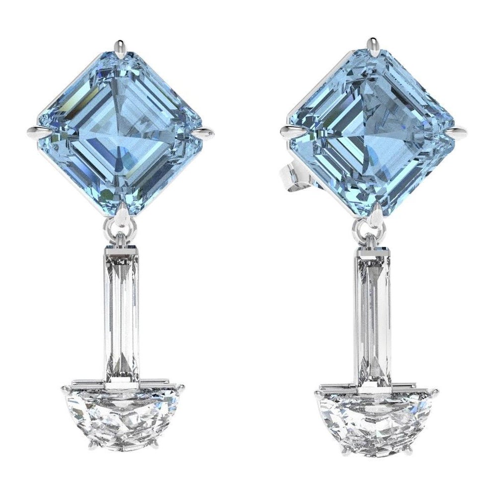 Orecchini con acquamarina naturale e diamanti in platino 950