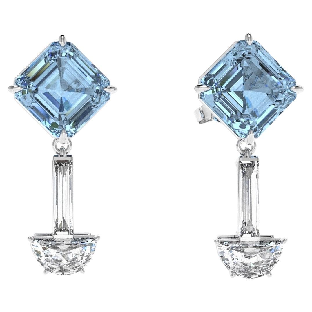 Orecchini con acquamarina naturale e diamanti in platino 950