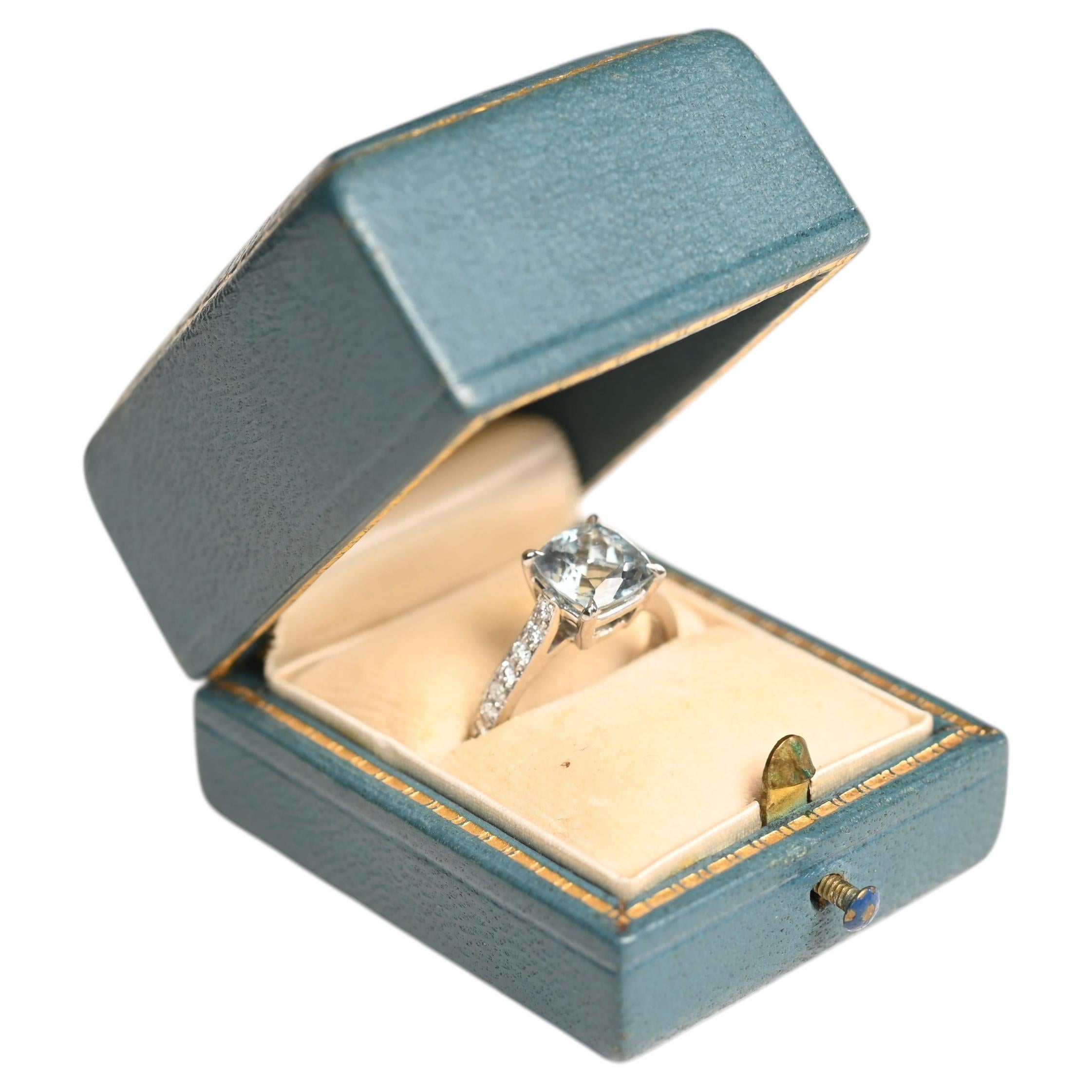 1.50 Carat Aquamarine Engagement Ring. Natural Cushion Aquamarine Platinum Ring