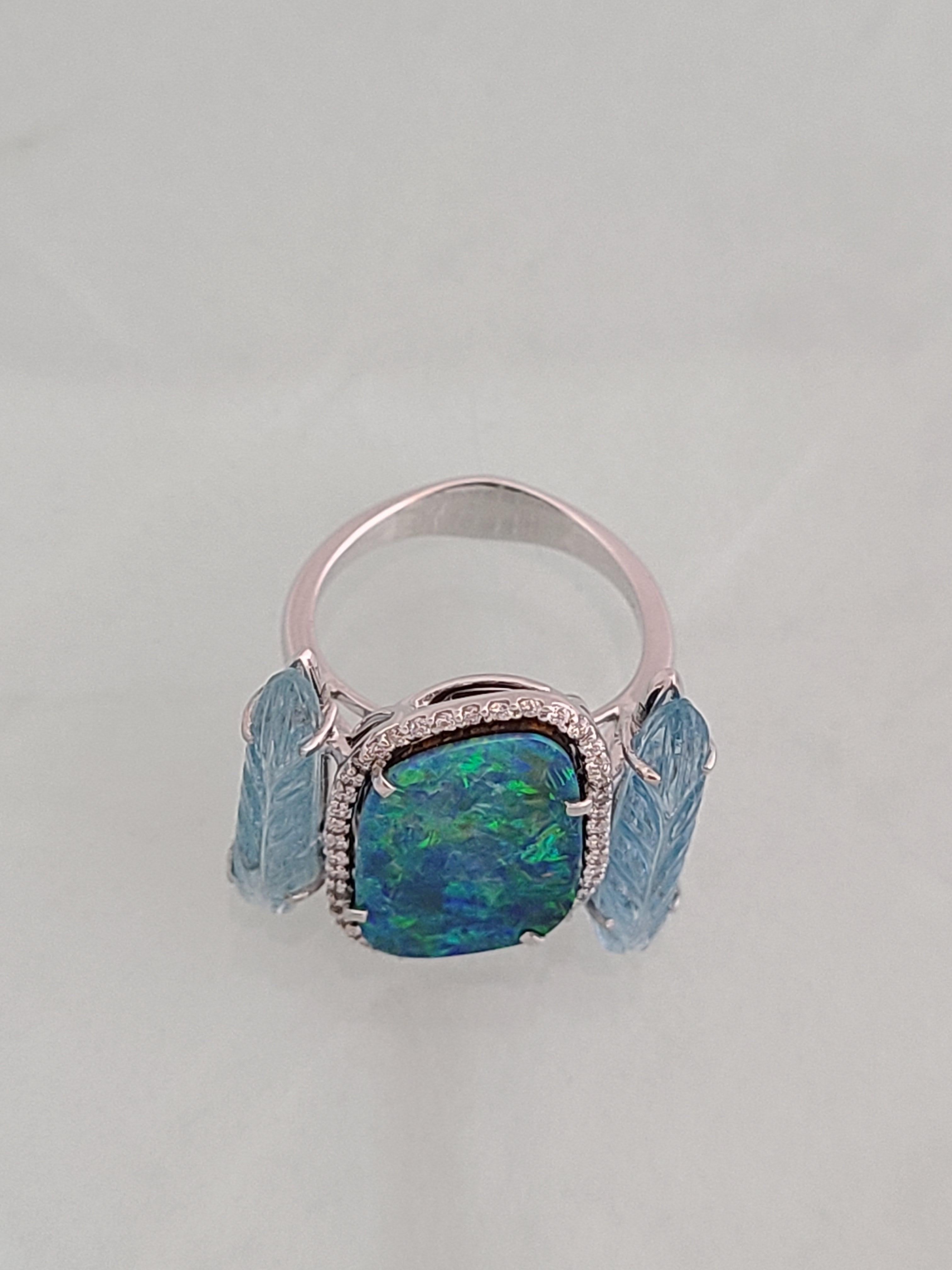 opal and aquamarine ring