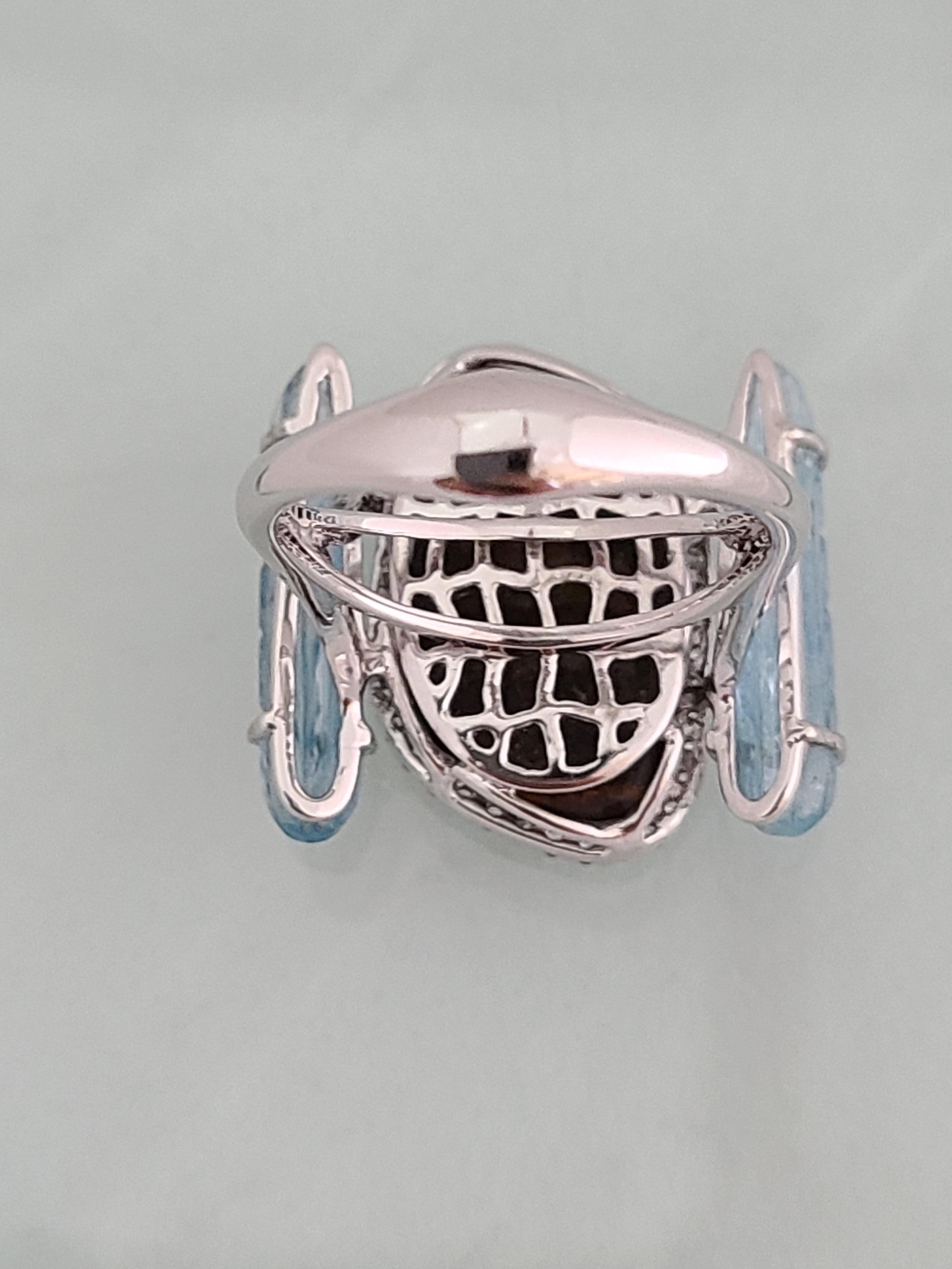 Modern Natural Aquamarine and Opal Ring in 18 Karat Gold with Diamonds