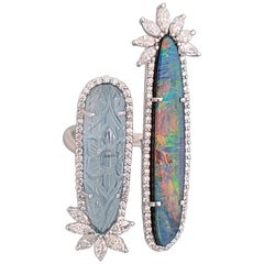 Natural Aquamarine and Opal Ring Set in 18 Karat Gold with Diamonds