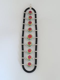 Set in 18K Gold, Art Deco style, Aquamarine, Ruby & Diamonds Cord Bracelet