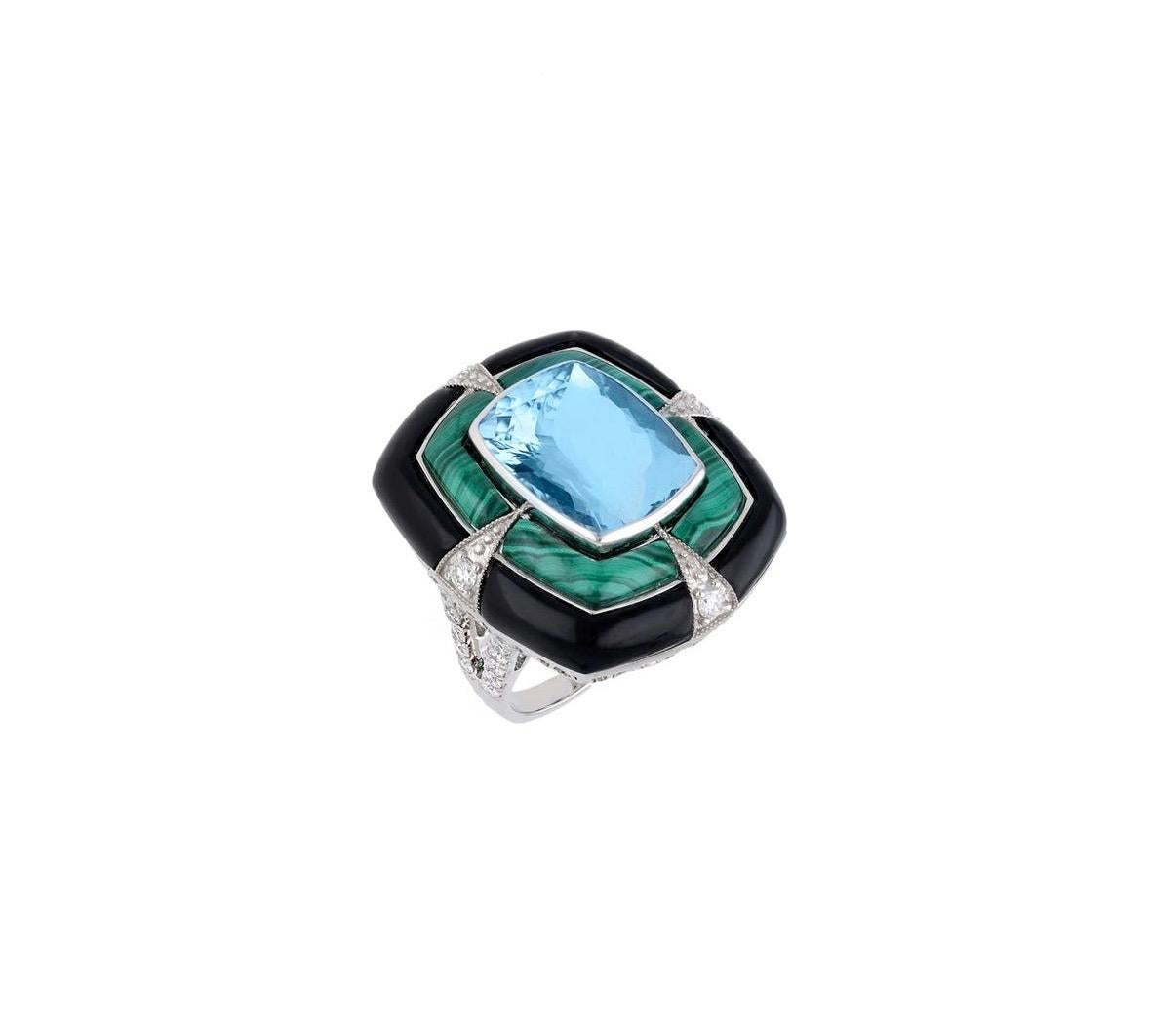 Natural Aquamarine Black Onyx Malachite And Diamond in 18k Gold Neuf - En vente à jaipur, IN