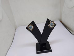Boucles d'oreilles en or 18 carats, avec aigue-marine naturelle, saphir bleu et diamants