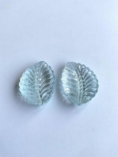Natural Aquamarine Carved Leaf Pair Loose Gemstone Rare Size and Hand Carving