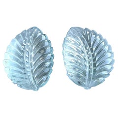 Natural Aquamarine Carved Leaf Pair Loose Gemstone Rare Size and Hand Carving