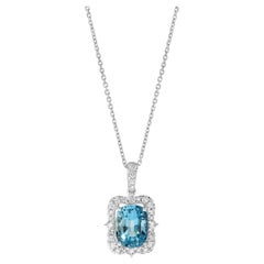 Ciondolo a goccia in oro con acquamarina naturale e diamante a cuscino da 2,72 carati TW