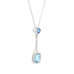 Natural Aquamarine Cushion Diamond 3.35 Carat TW Gold Drop Pendant